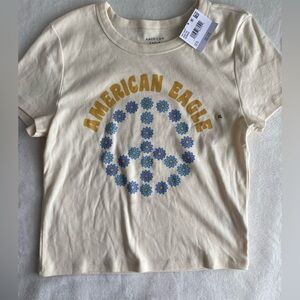 NWT American Eagle Womens Cropped Summer T-shirt XL‎ Peace Sign Logo Retro Boho